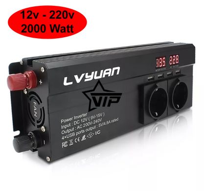 Інвертор 12V-220 "LVYUAN 2000W", перетворювач напруги 12V-220V (4USB, 3 євро-розетки, 2000Вт)