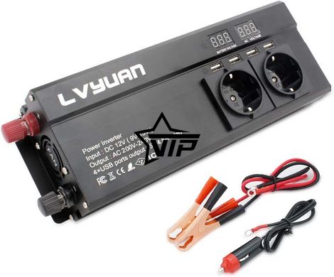 Инвертор 12V-220 "LVYUAN 2000W", преобразователь напряжения 12V-220V (4USB, 3 евро-розетки, 2000Вт)