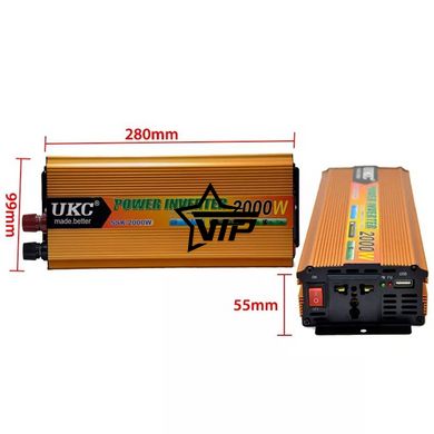 Инвертор 12V-220 "UKC 2000W", преобразователь напряжения 12V-220V (1USB, 1 розетка, мощность 2000Вт)