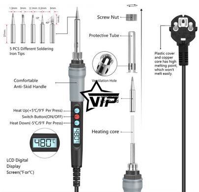 Паяльный набор HandSkit-830LCD, мультиметр, паяльник 90W с регулируемой t и ЖК дисплеем (20 предметов, Кейс)