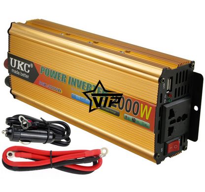 Инвертор 12V-220 "UKC 2000W", преобразователь напряжения 12V-220V (1USB, 1 розетка, мощность 2000Вт)