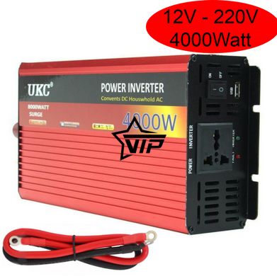 Инвертор 12V-220 "UKC 4000W", преобразователь напряжения 12V-220V (1 розетка, мощность 4000Вт)